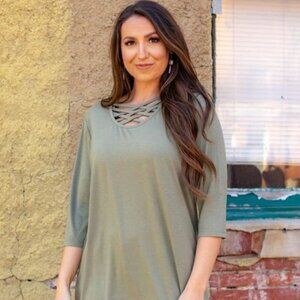 Tunic Crisscross neckline Olive Green Size Medium
